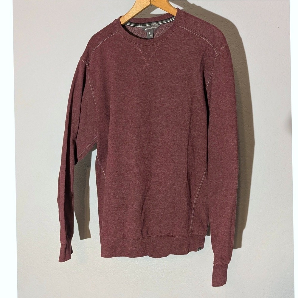 Eddie Bauer Mens Tall Medium Maroon Heathered Crewneck Fleece Sweatshirt